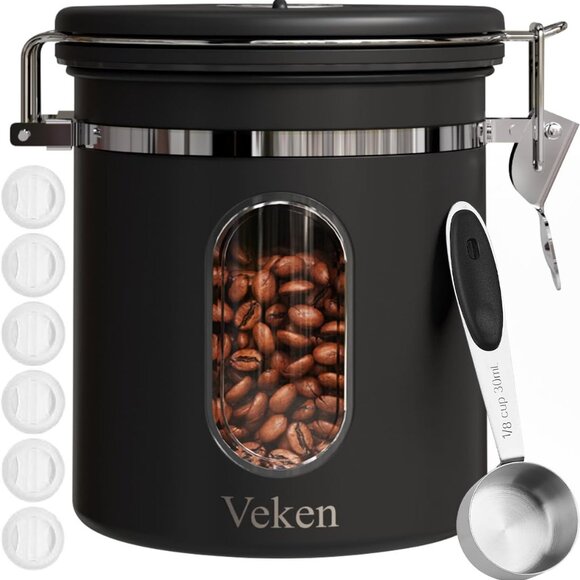 Veken Coffee Canister with Window, Airtight Stainless Steel  16OZ, Black - Picture 1 of 6